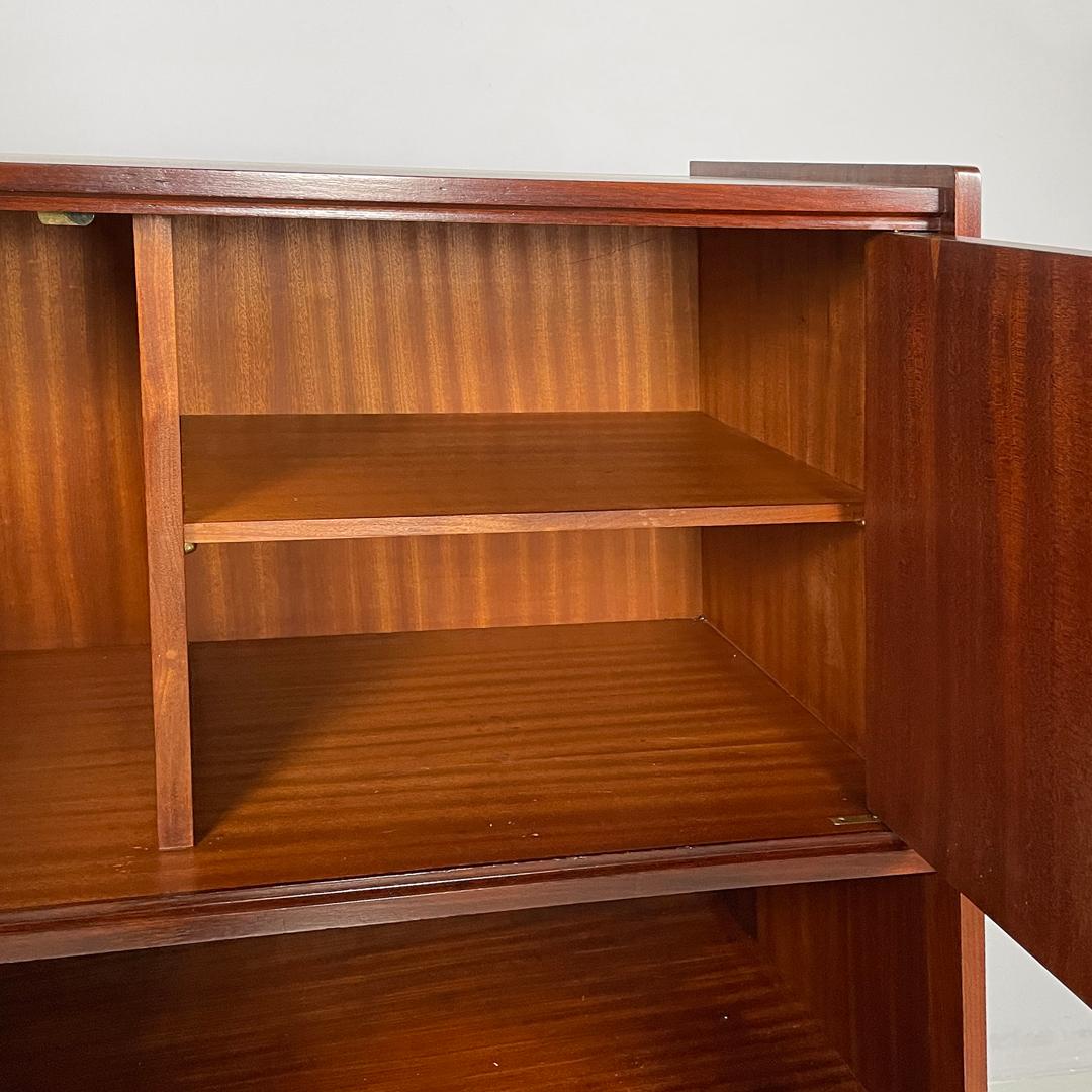 Italian mid-century modern wood and brass highboard with doors and drawers 1960s For Sale 6