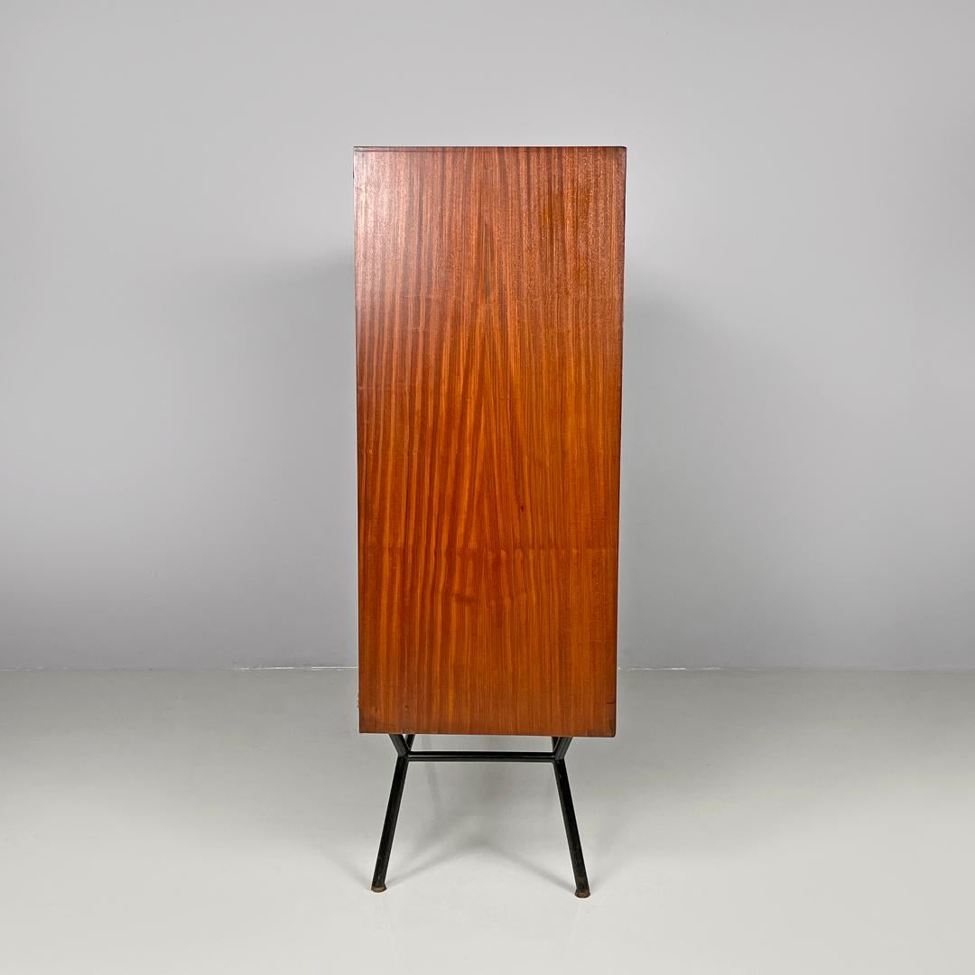Mid-20th Century Italian mid-century modern wood and brass highboard with doors and drawers 1960s For Sale