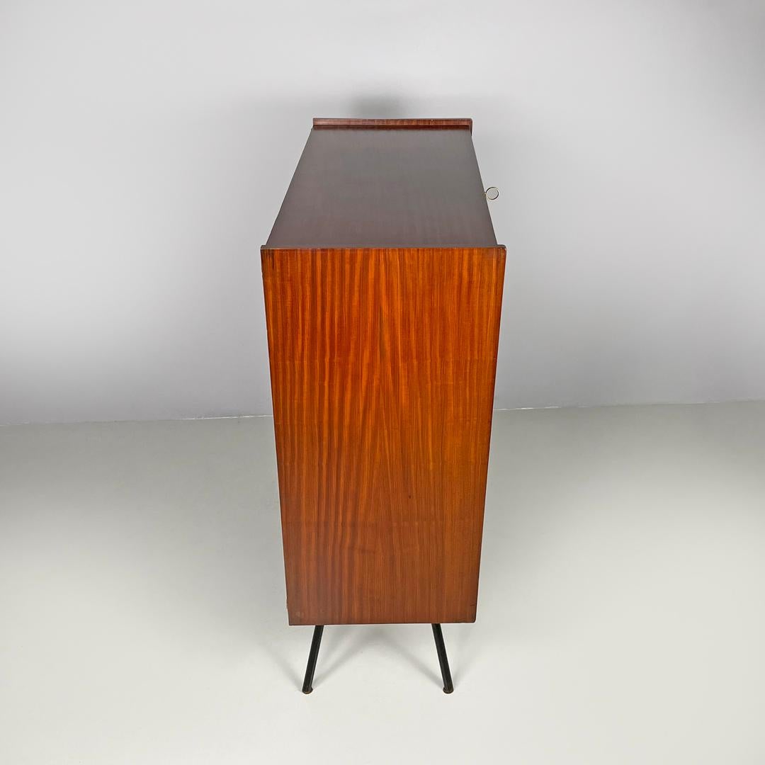 Metal Italian mid-century modern wood and brass highboard with doors and drawers 1960s For Sale
