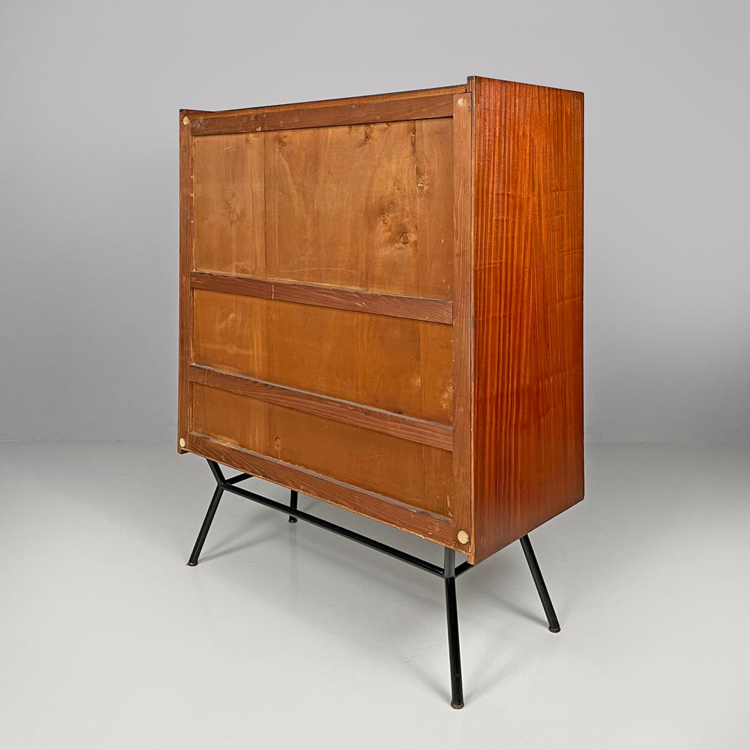 Italian mid-century modern wood and brass highboard with doors and drawers 1960s For Sale 1