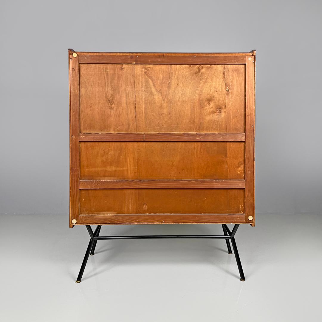 Italian mid-century modern wood and brass highboard with doors and drawers 1960s For Sale 2