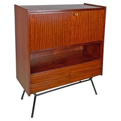 Italian mid-century modern wood and brass highboard with doors and drawers 1960s