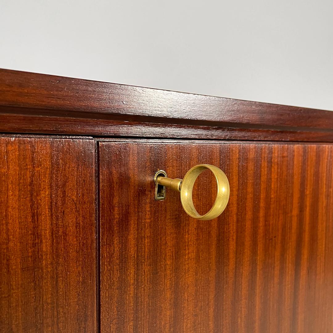 Italian mid-century modern wood and brass sideboard with drawers and doors 1960s 6