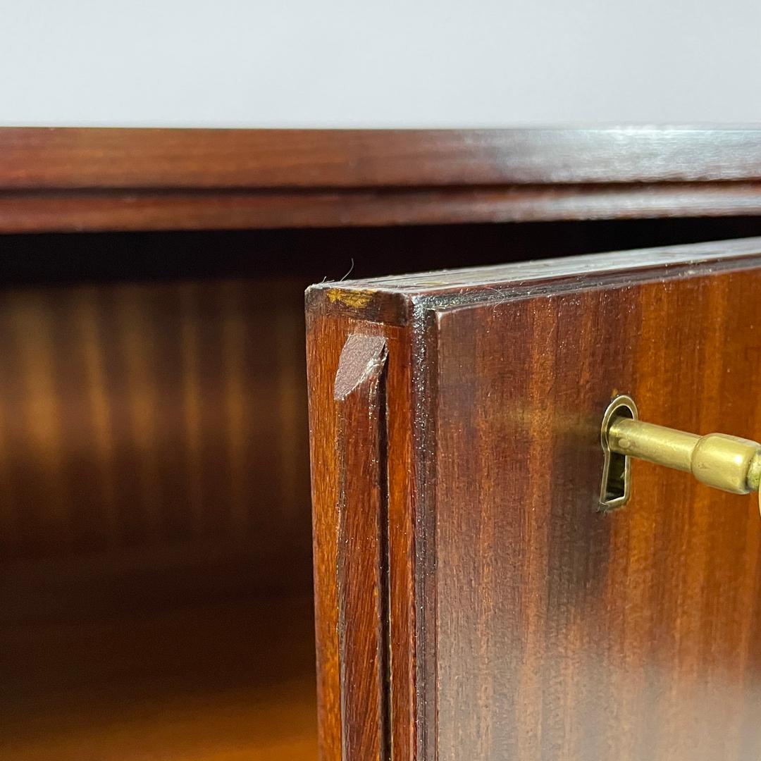 Italian mid-century modern wood and brass sideboard with drawers and doors 1960s 7