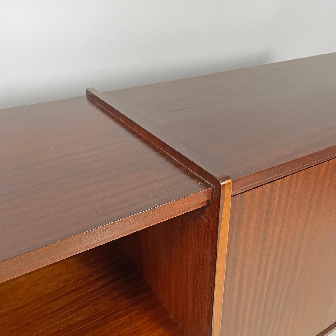 Italian mid-century modern wood and brass sideboard with drawers and doors 1960s 9