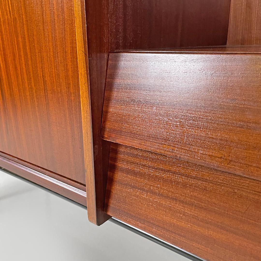 Italian mid-century modern wood and brass sideboard with drawers and doors 1960s 11