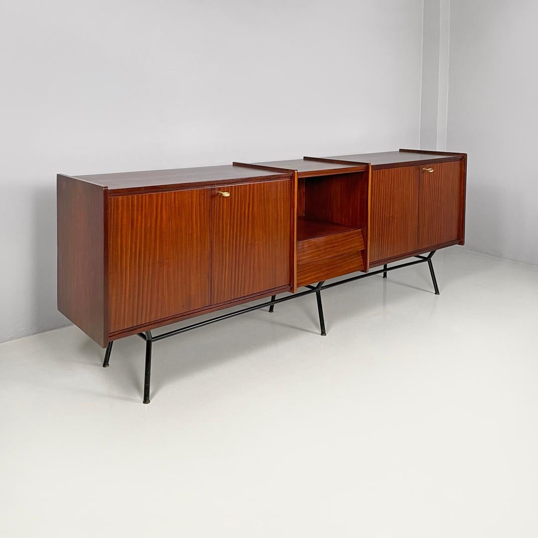 Mid-Century Modern Italian mid-century modern wood and brass sideboard with drawers and doors 1960s