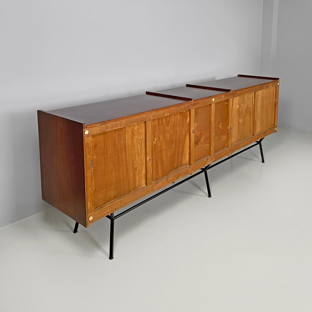 Italian mid-century modern wood and brass sideboard with drawers and doors 1960s 1
