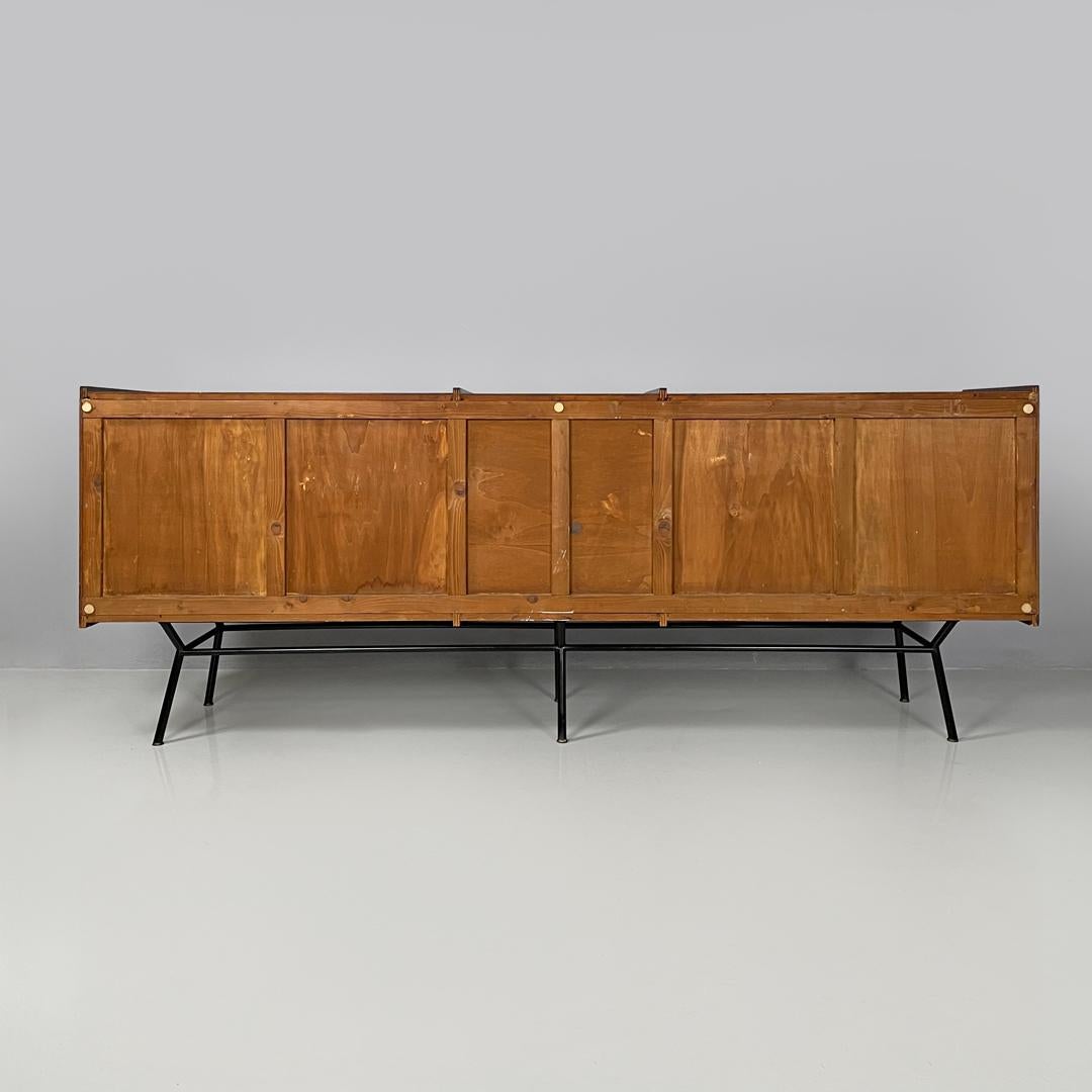 Italian mid-century modern wood and brass sideboard with drawers and doors 1960s 2
