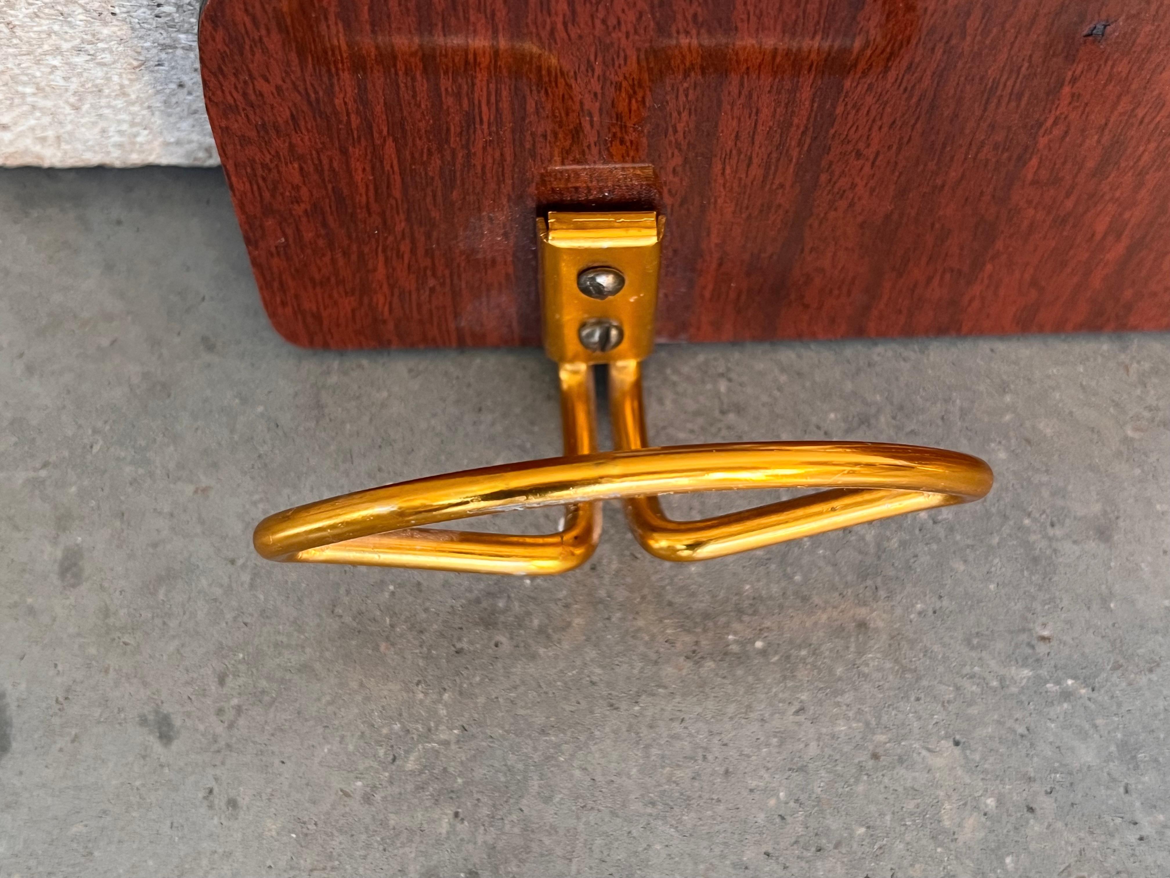 Italian, Mid-Century Modern Wood and Brass Wall Coat Hanger, 1960s For Sale 2