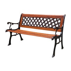Italian Mid-Century Modern Wood and Cast Iron Outdoor Bench, 1960s