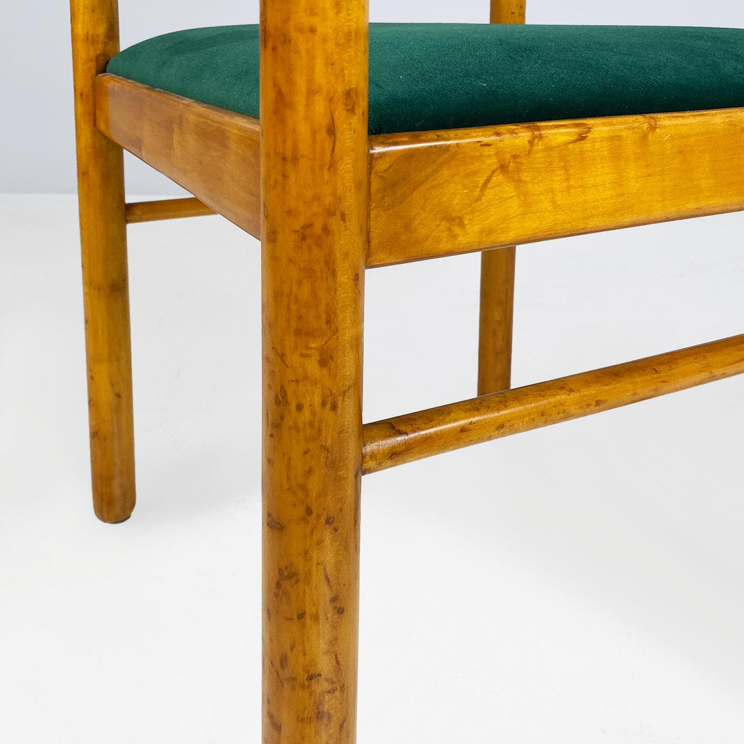 Italian mid-century modern wood and forest green velvet chair with armrest, 1960 For Sale 8