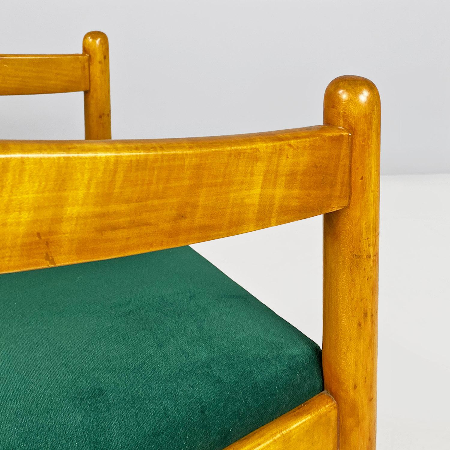 Italian mid-century modern wood and forest green velvet chair with armrest, 1960 For Sale 9