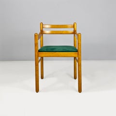 Italian mid-century modern wood and forest green velvet chair with armrest, 1960