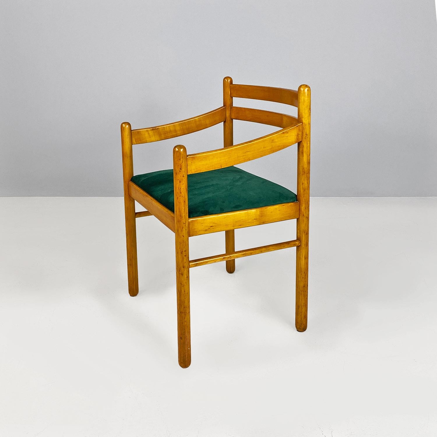 Mid-Century Modern Italian mid-century modern wood and forest green velvet chair with armrest, 1960 For Sale