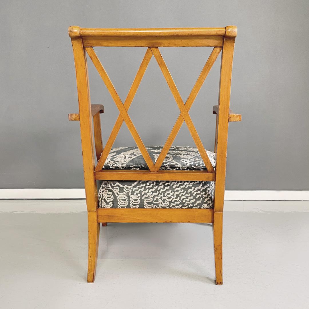 Mid-20th Century Italian mid-century modern wood and green grey white fabric armchair, 1940s 
