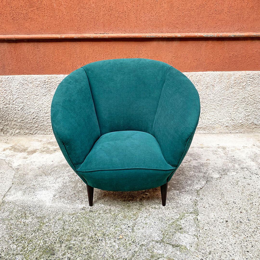 Mid-20th Century Italian Mid-Century Modern Wood and Green Velvet Armchair with Armrests, 1950s