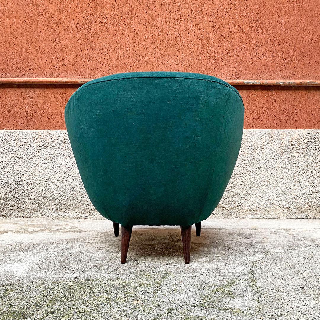 Italian Mid-Century Modern Wood and Green Velvet Armchair with Armrests, 1950s 1
