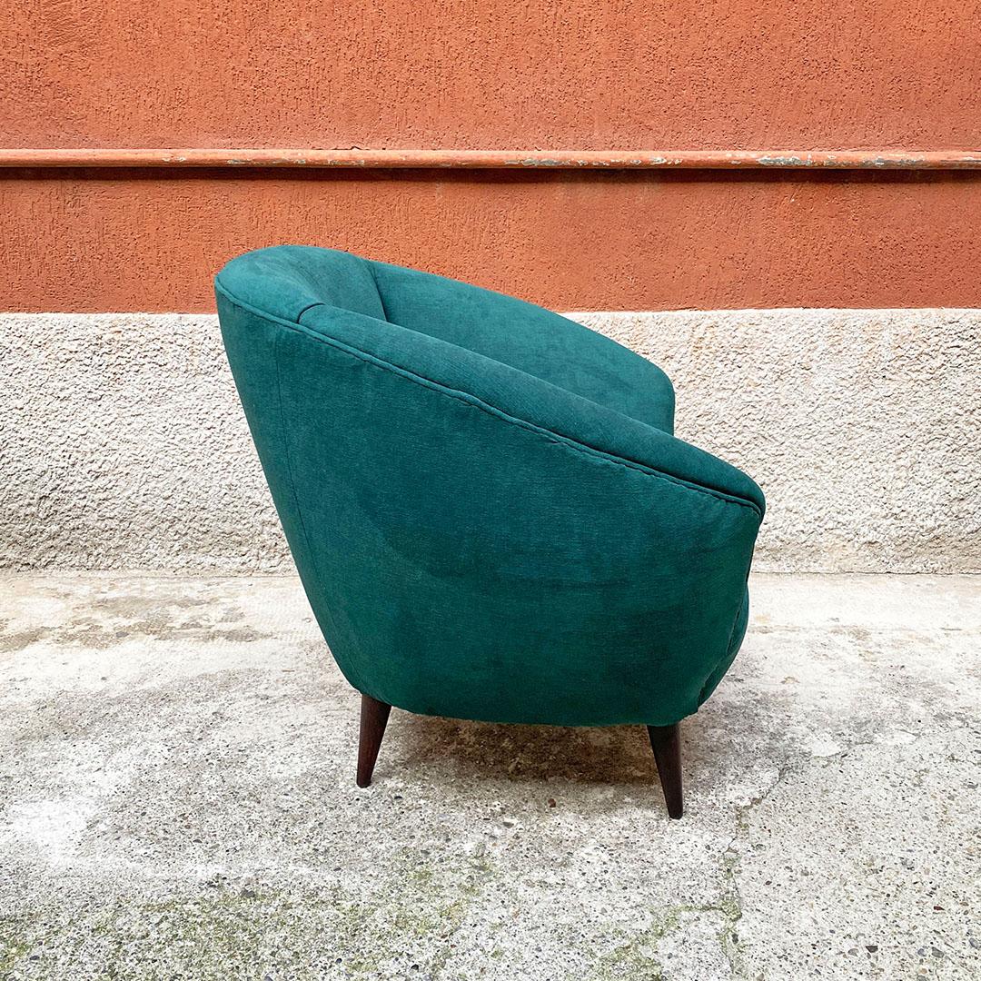 Italian Mid-Century Modern Wood and Green Velvet Armchair with Armrests, 1950s 2