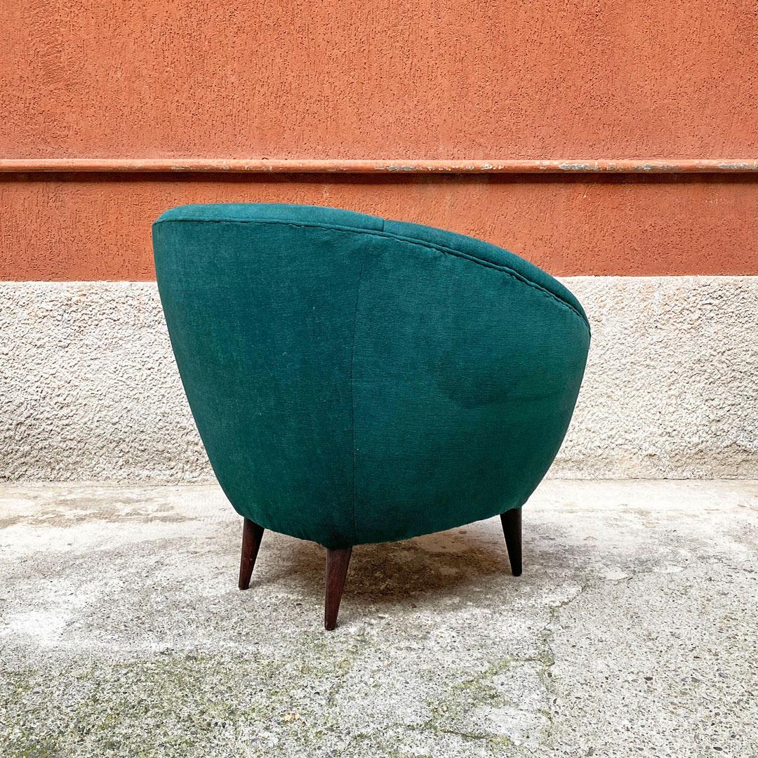 Italian Mid-Century Modern Wood and Green Velvet Armchair with Armrests, 1950s 3