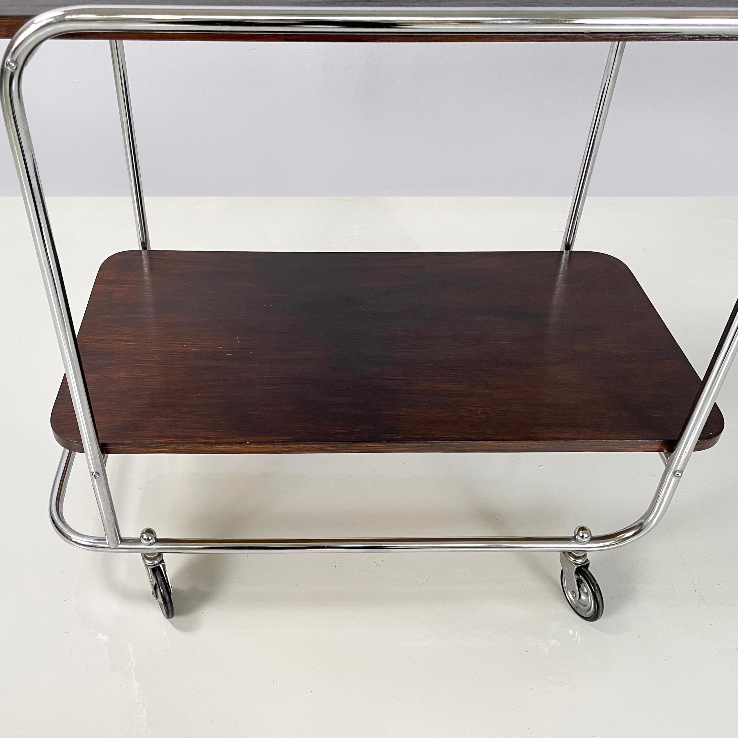 Italian mid-century modern Wood and metal cart with double shelf, 1940s For Sale 6