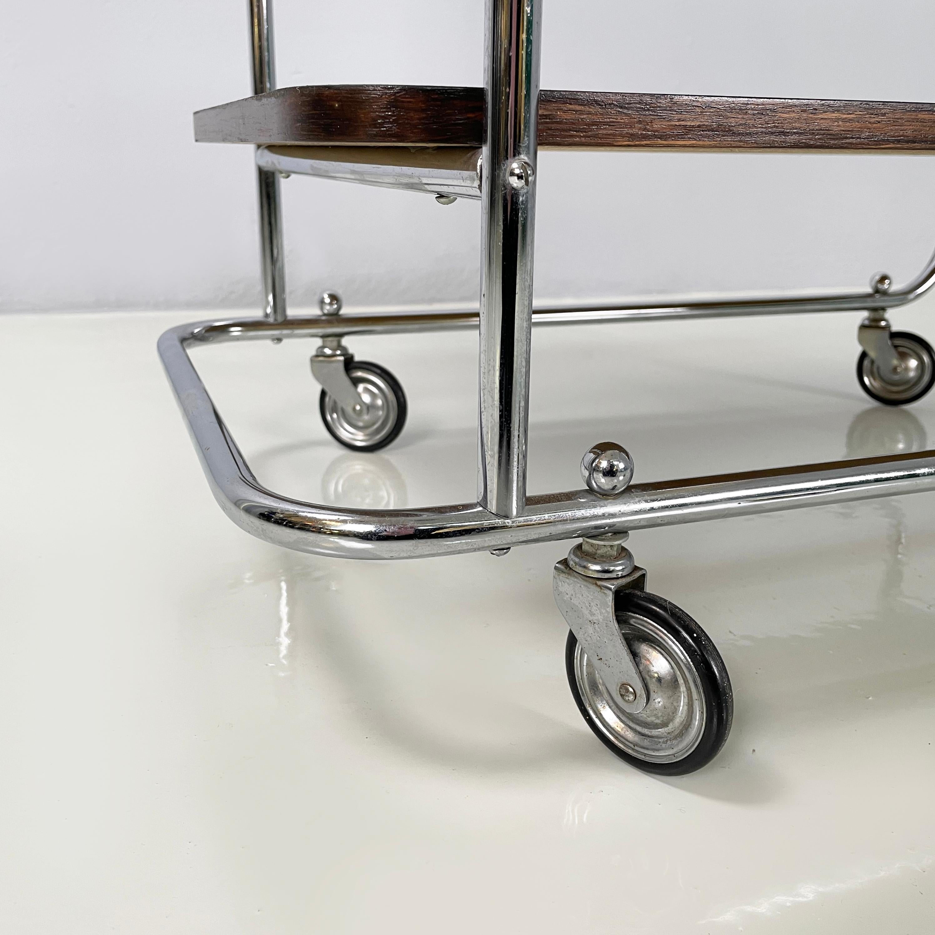 Italian mid-century modern Wood and metal cart with double shelf, 1940s For Sale 10