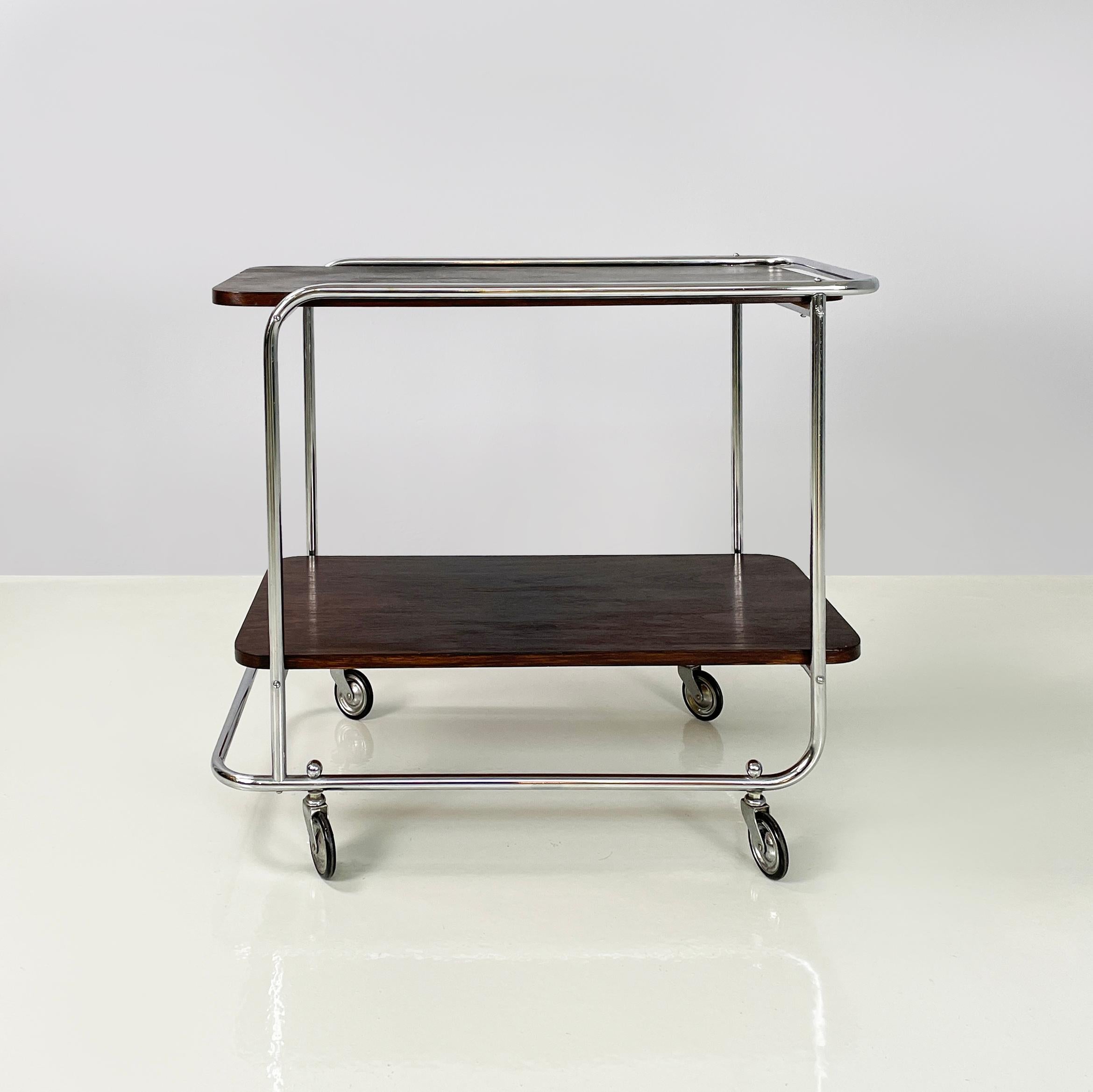 Mid-Century Modern Italian mid-century modern Wood and metal cart with double shelf, 1940s For Sale