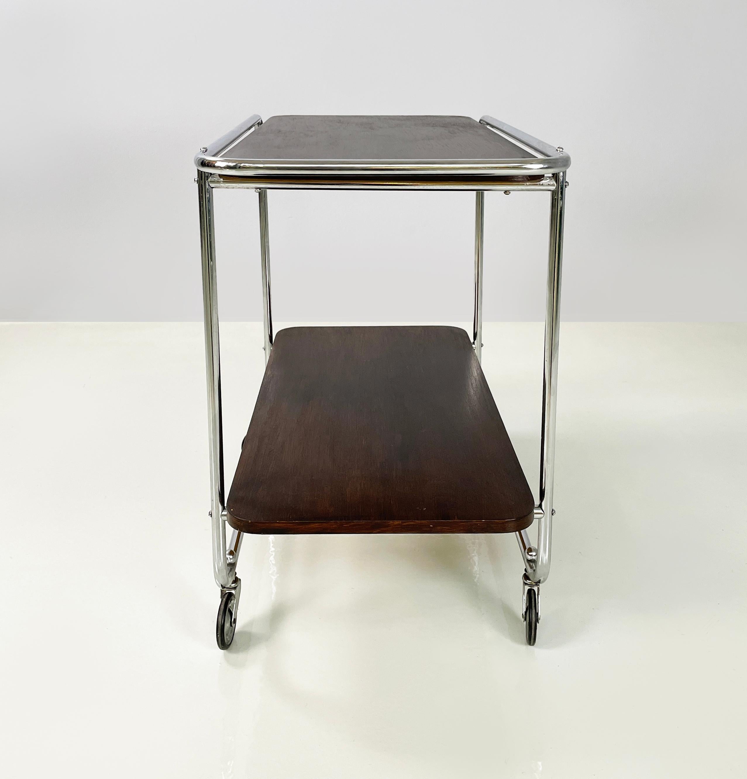 Italian mid-century modern Wood and metal cart with double shelf, 1940s In Good Condition For Sale In MIlano, IT
