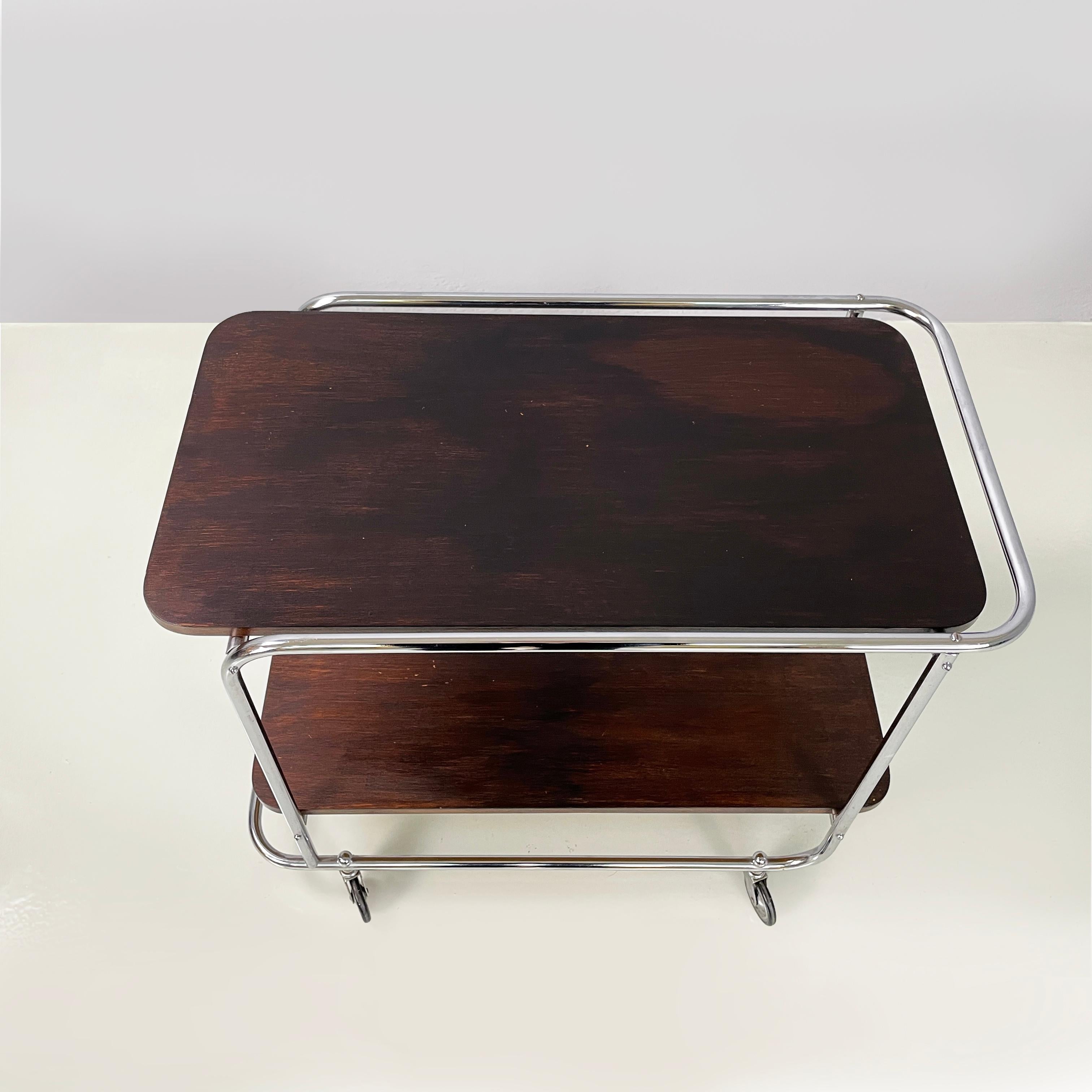 Mid-20th Century Italian mid-century modern Wood and metal cart with double shelf, 1940s For Sale