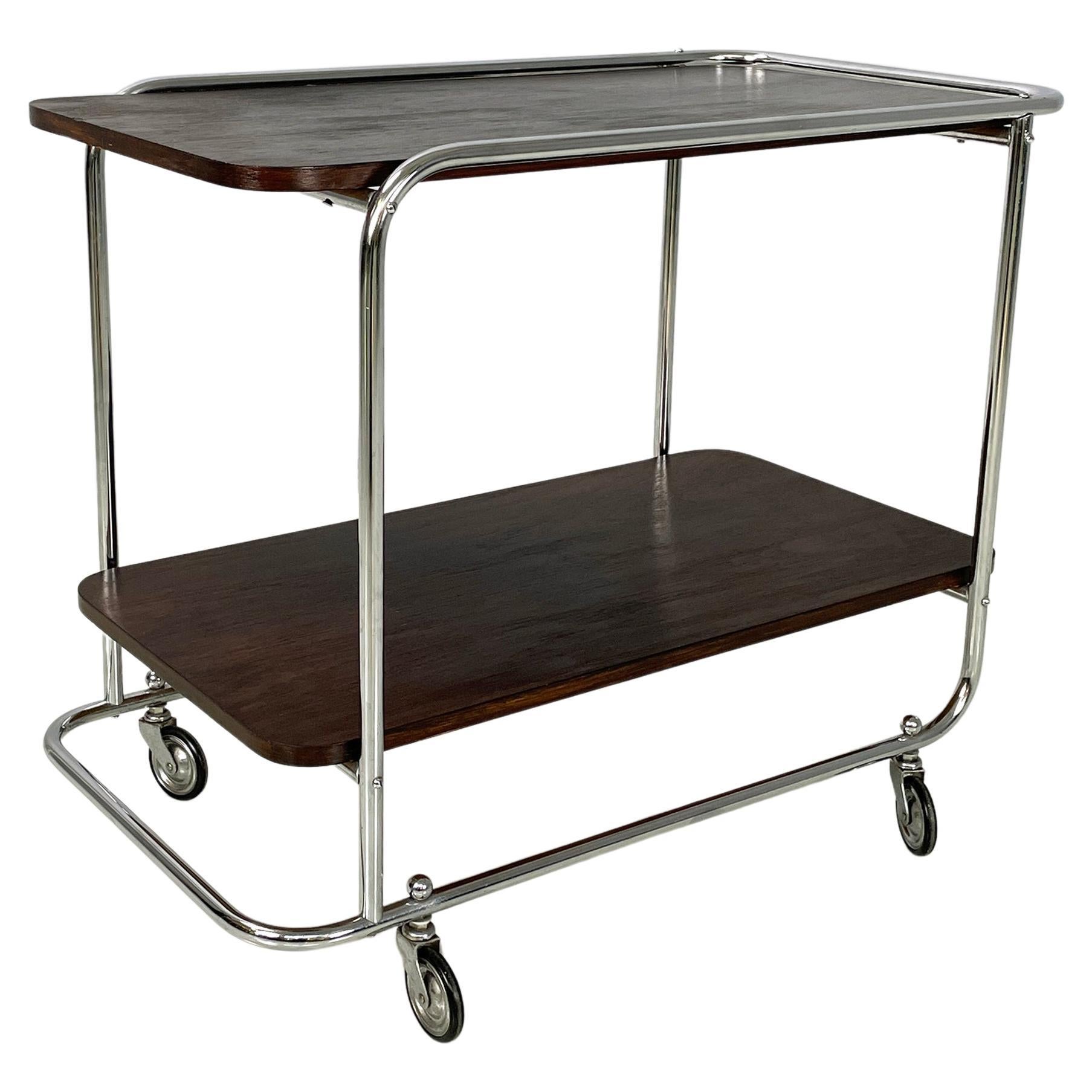 Italian mid-century modern Wood and metal cart with double shelf, 1940s For Sale