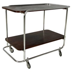 Vintage Italian mid-century modern Wood and metal cart with double shelf, 1940s