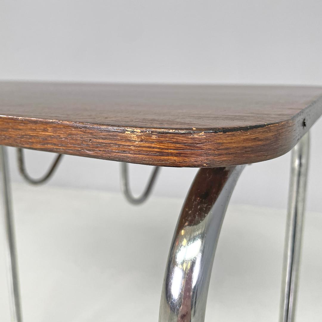 Italian mid-century modern wood and metal coffee table with newspaper hook 1950s For Sale 5