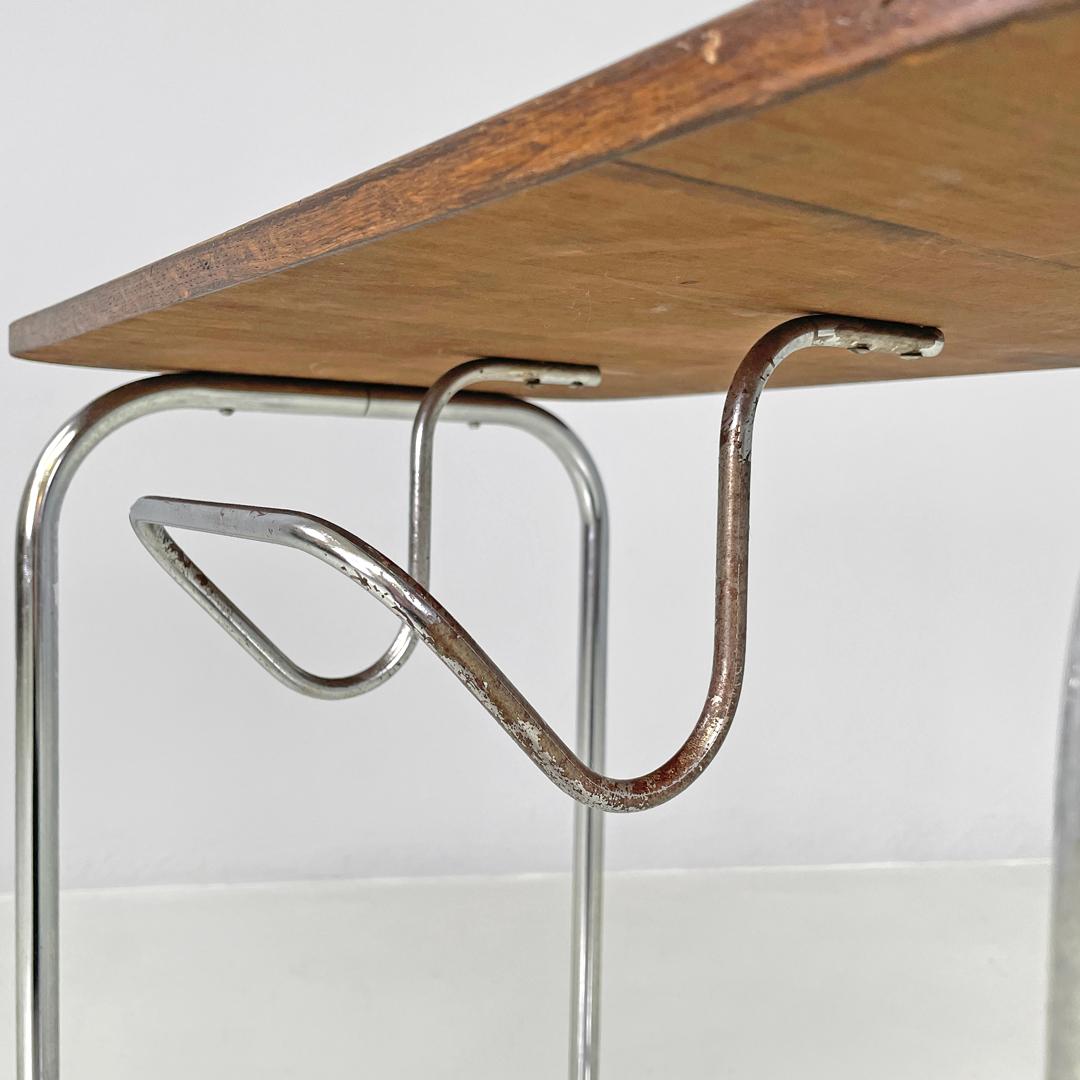 Italian mid-century modern wood and metal coffee table with newspaper hook 1950s For Sale 8