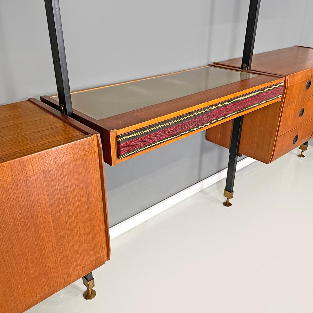 Italian mid-century modern wood and metal floor-to-ceiling bookcase, 1960s 4