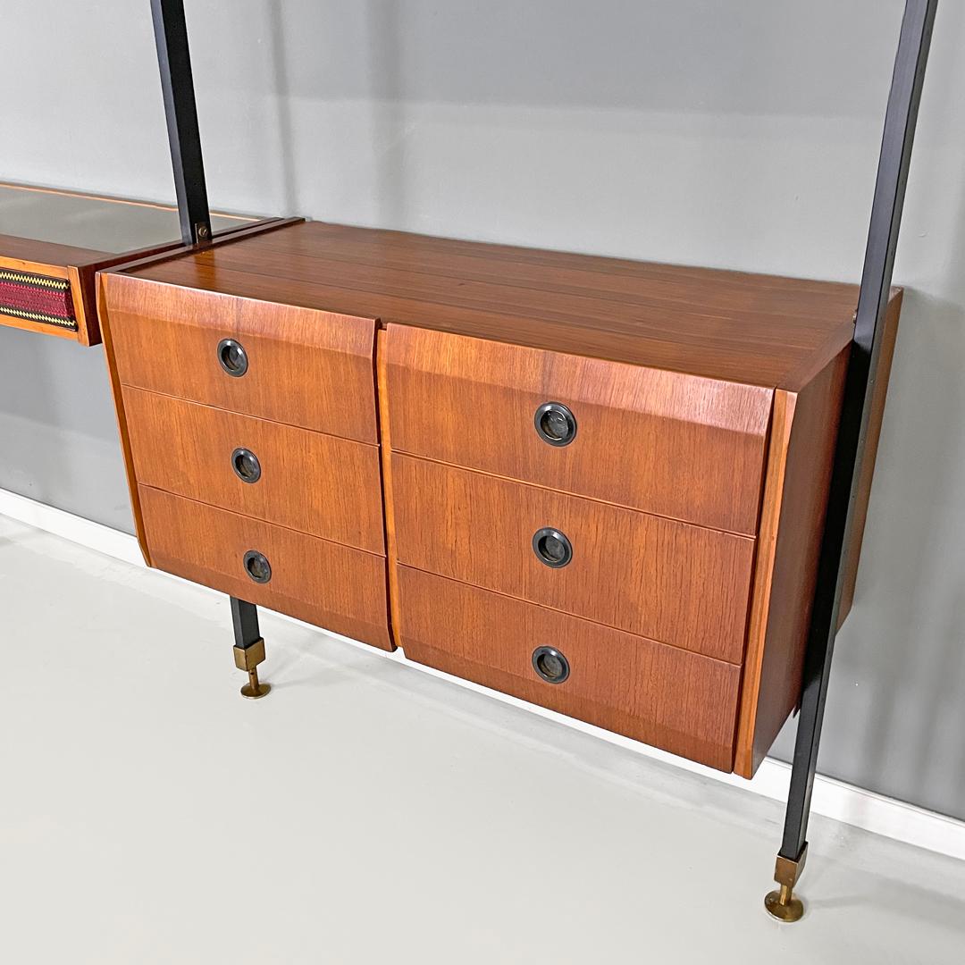 Italian mid-century modern wood and metal floor-to-ceiling bookcase, 1960s 8