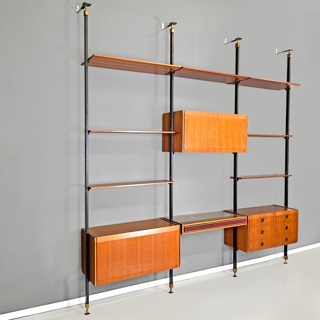 Mid-Century Modern Italian mid-century modern wood and metal floor-to-ceiling bookcase, 1960s