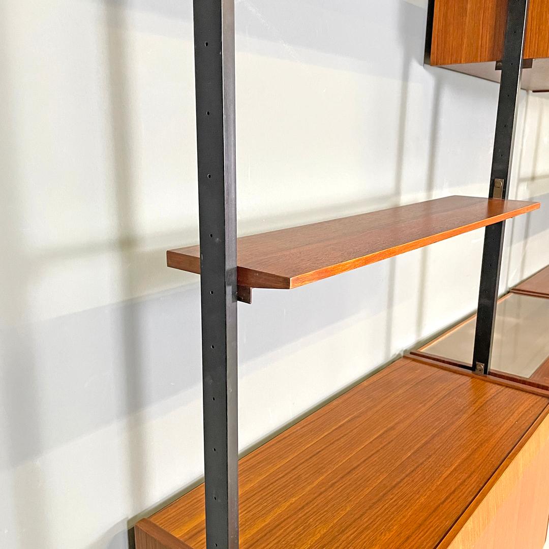 Italian mid-century modern wood and metal floor-to-ceiling bookcase, 1960s 1