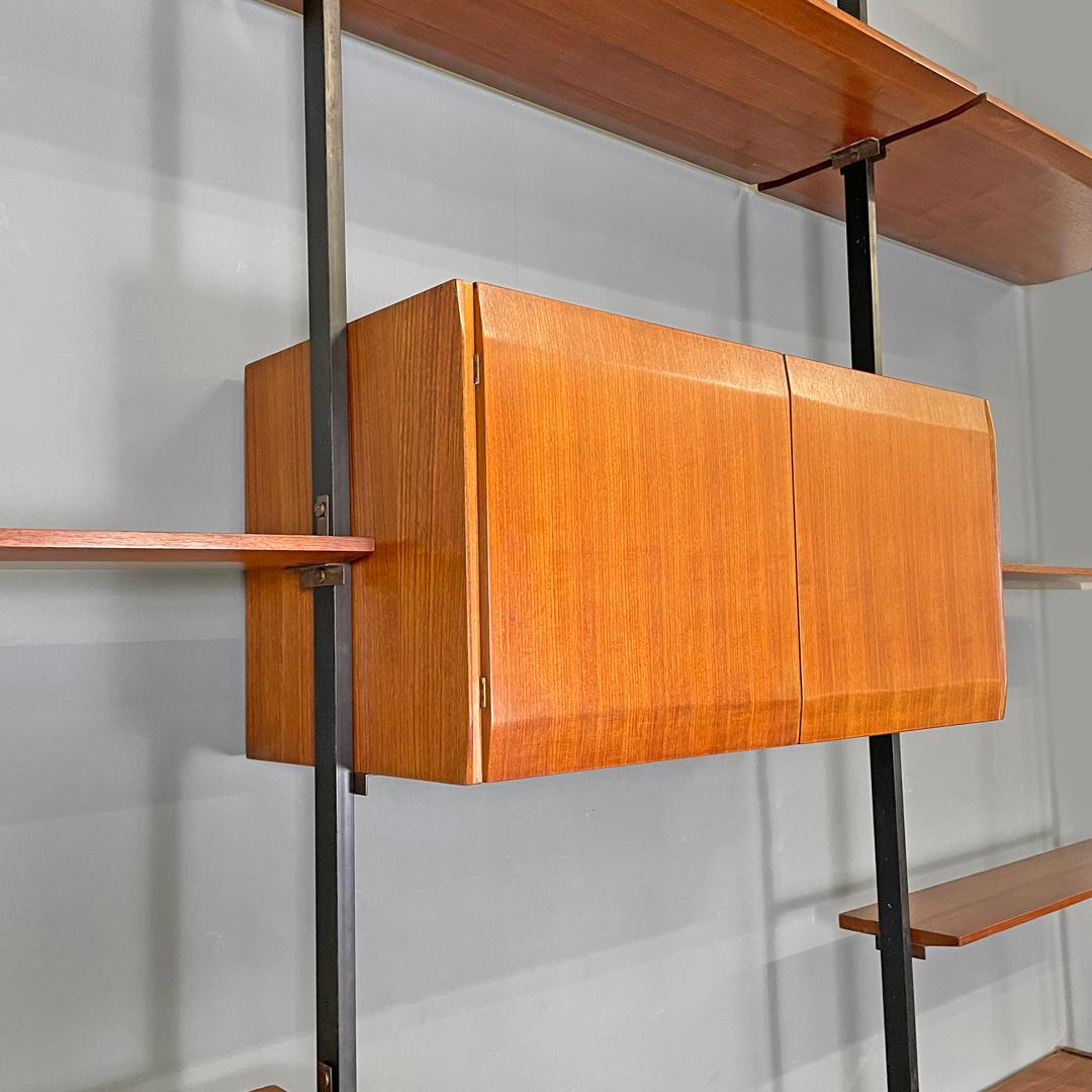 Italian mid-century modern wood and metal floor-to-ceiling bookcase, 1960s 2