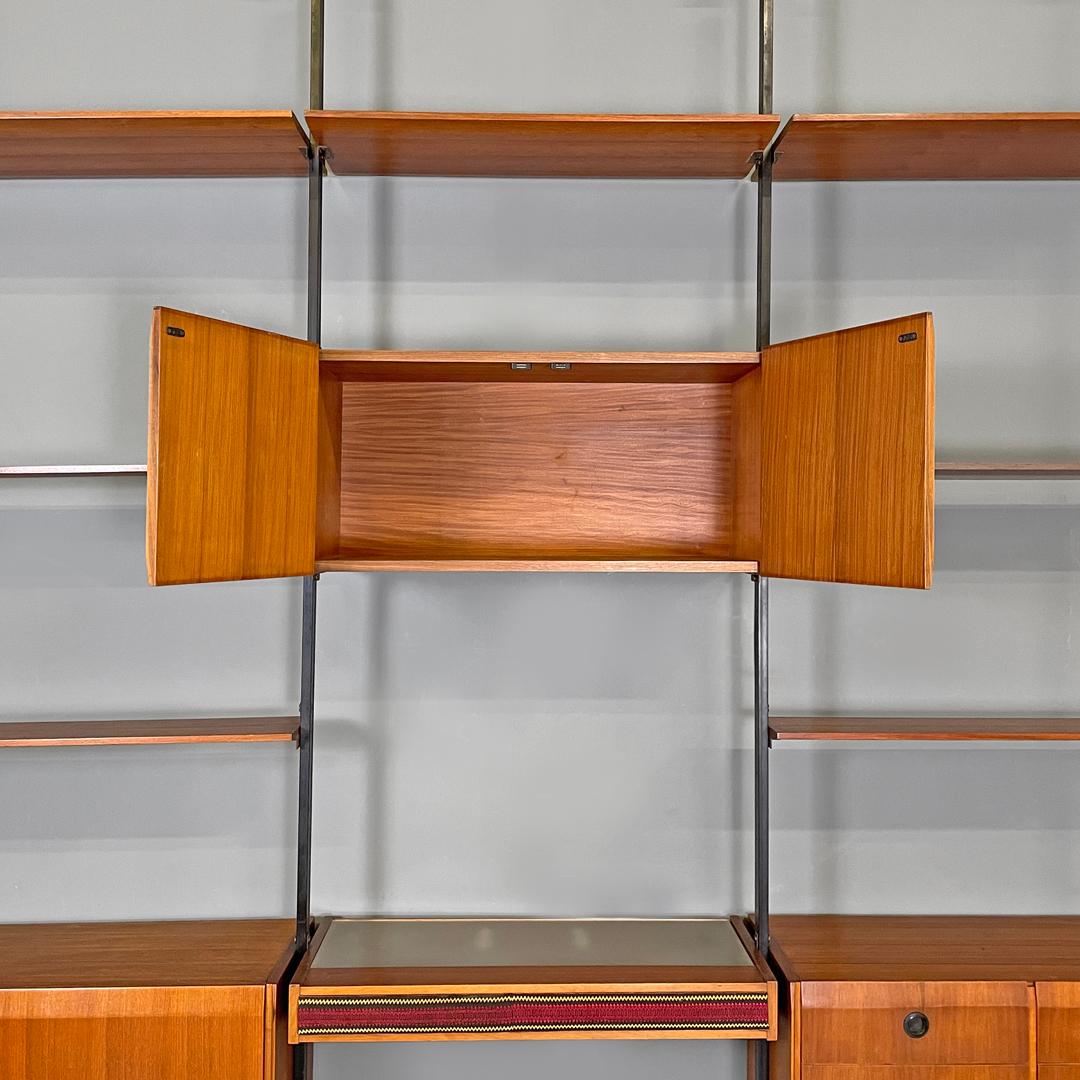 Italian mid-century modern wood and metal floor-to-ceiling bookcase, 1960s 3