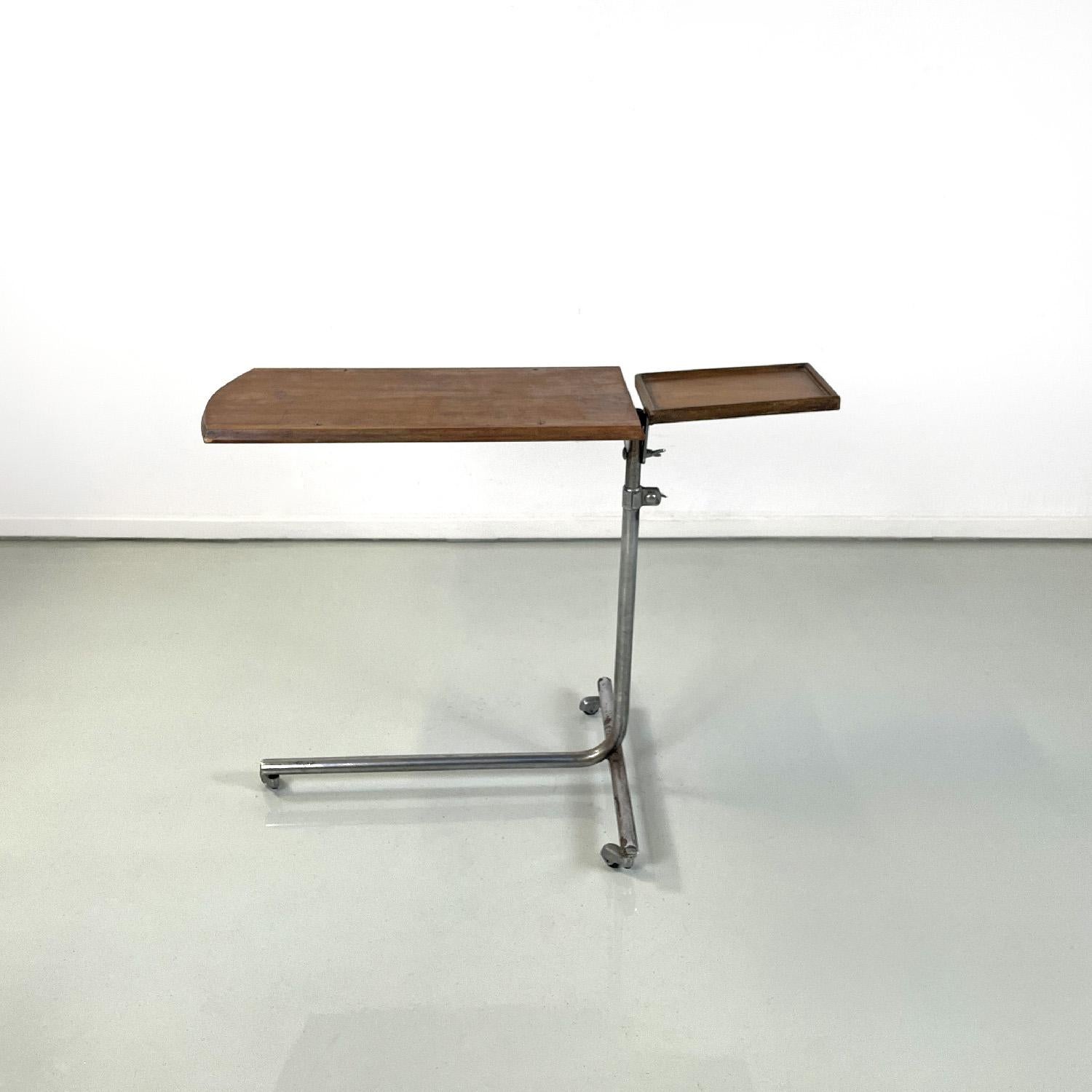 Italian mid-century modern wood and metal industrial work table, 1960s In Fair Condition For Sale In MIlano, IT