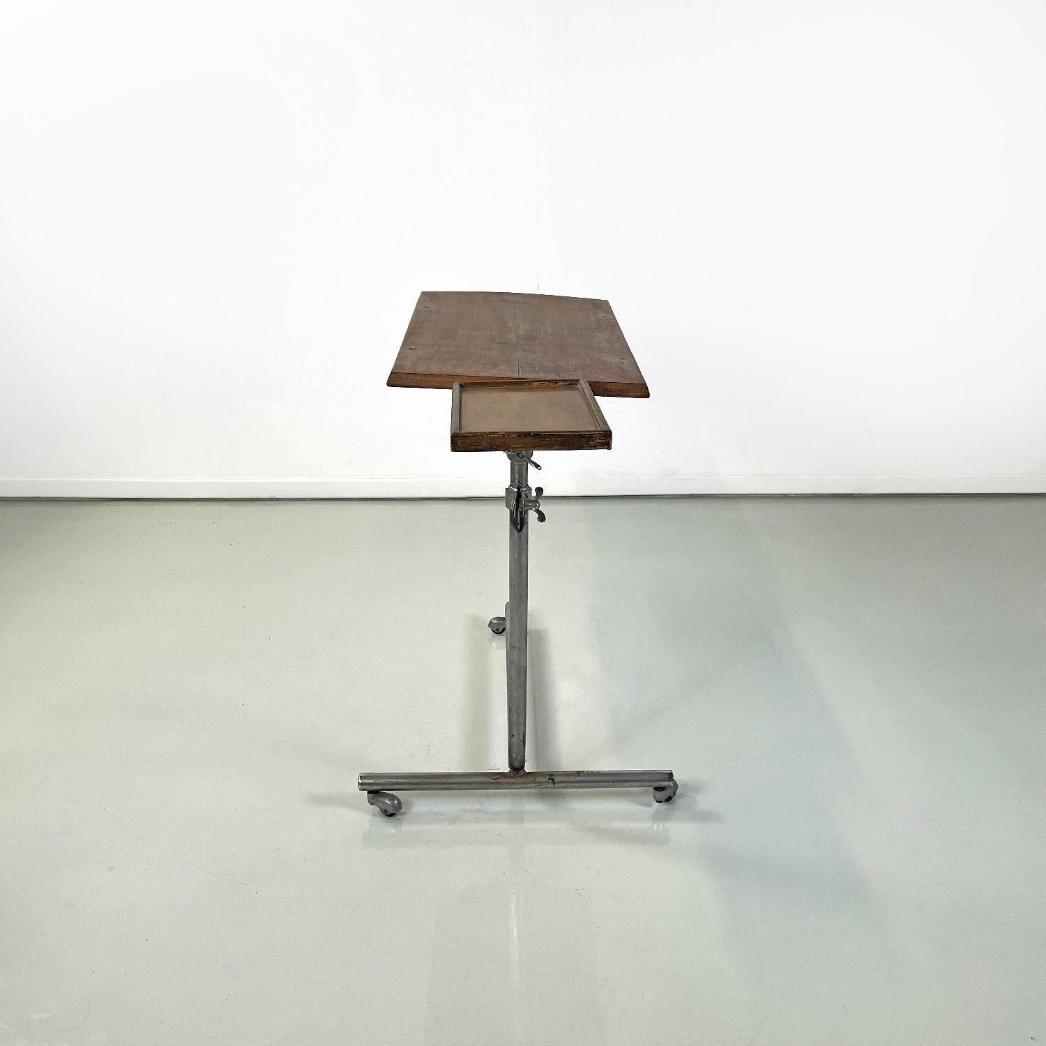Metal Italian mid-century modern wood and metal industrial work table, 1960s For Sale
