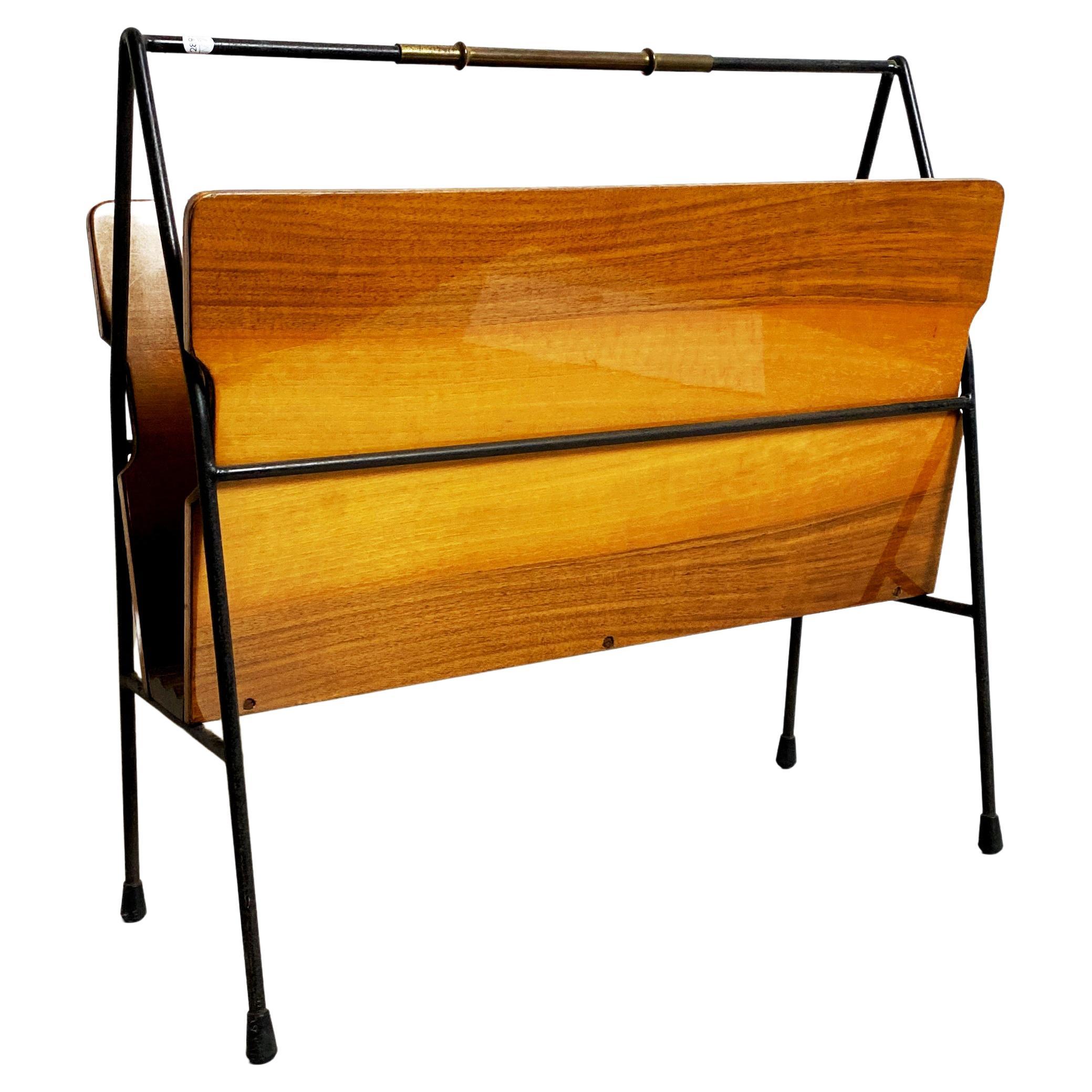 Italian Mid-Century Modern Wood and Metal Magazine Rack, 1960s