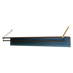 Italian mid-century modern wood and metal wall coat rack with hat rack, 1960s