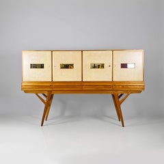 Italienisches Highboard aus Holz und Pergament aus der Mitte des Jahrhunderts Palazzi dell'Arte, 1950er Jahre