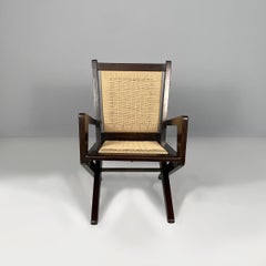 Italian mid-century modern wood and straw armchairs, 1940s