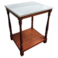 Italian Mid-Century Modern Wood and White Marble Top Work or Side High Table