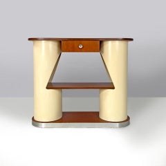 Consola italiana moderna de mediados de siglo de madera y plástico blanco, años 60