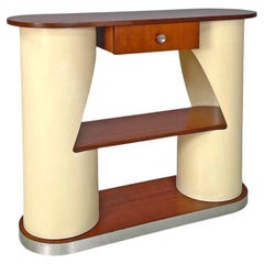 Console italienne moderne du milieu du siècle dernier en bois et plastique blanc, années 1960