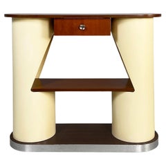 Console italienne moderne du milieu du siècle dernier en bois et plastique blanc, années 1960