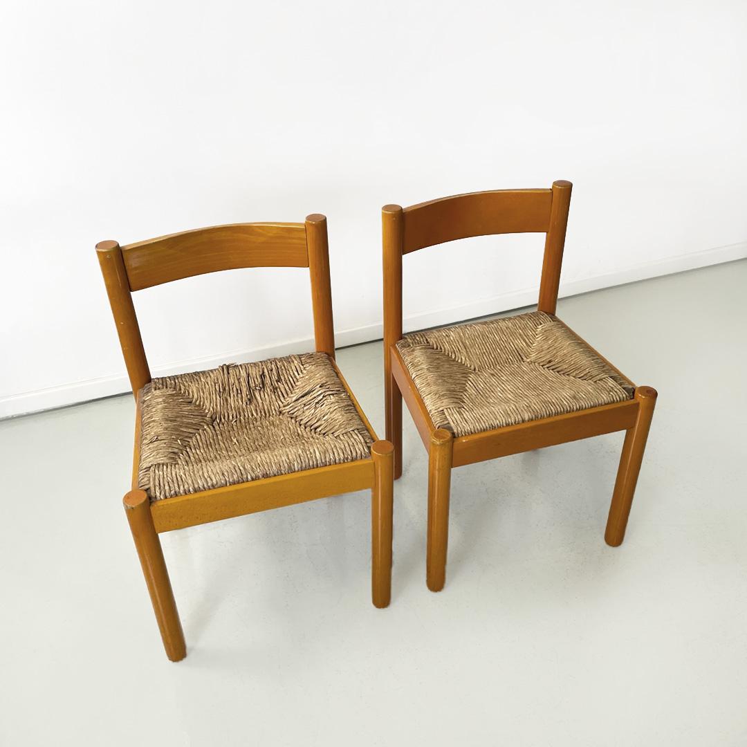 Wicker Italian mid-century modern wood wicker chairs Bermuda by La Rinascente, 1960s For Sale